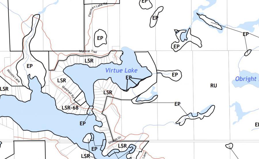 Zoning Map of Virtue Lake in Municipality of Seguin and the District of Parry Sound